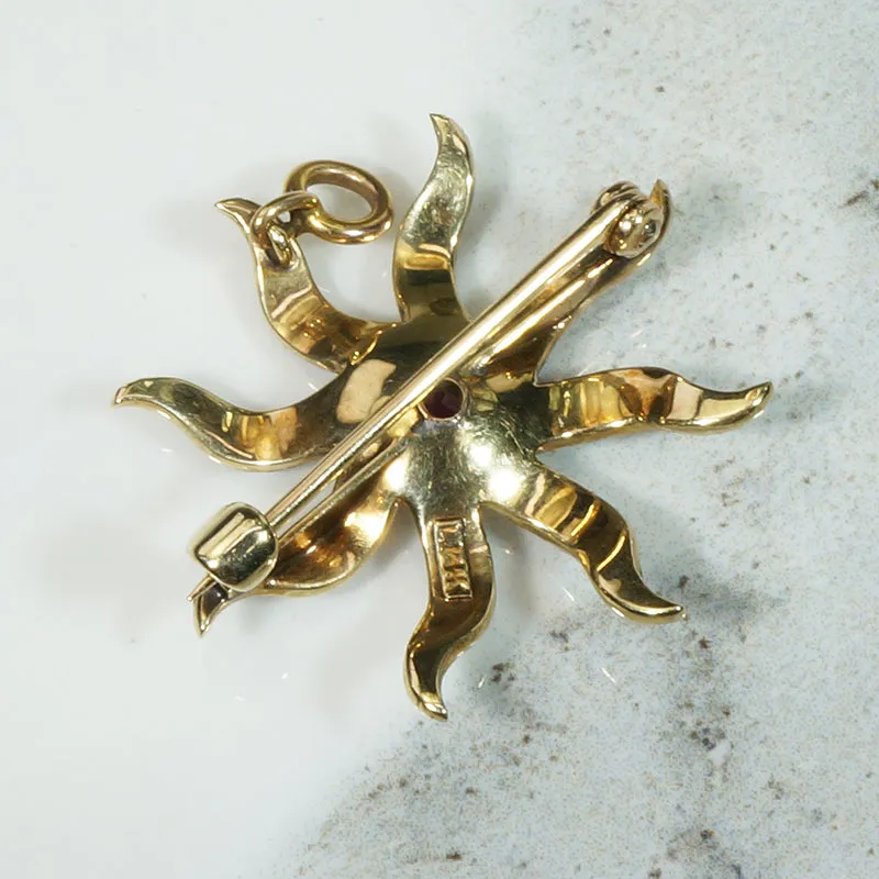 Radiant Ruby & Pearl Star Brooch