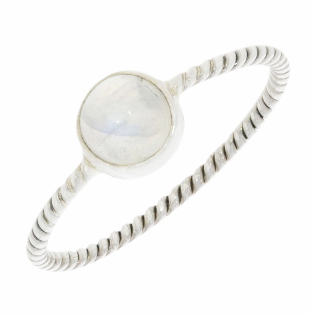 Rainbow Moonstone Sterling Silver Twisted Rope Ring