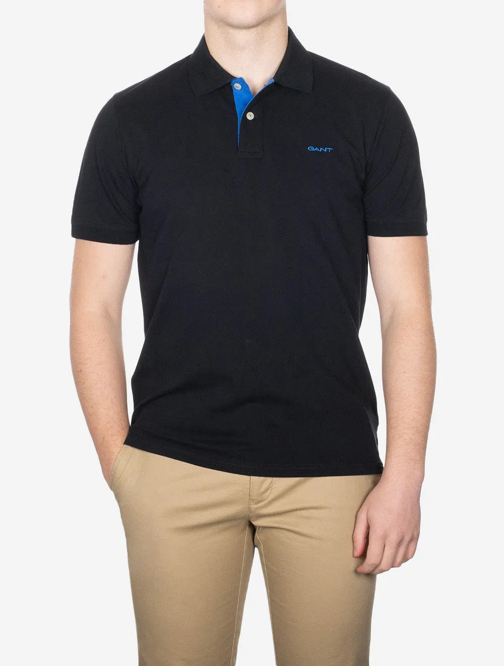 Regular Contrast Pique Short Sleeve Rugger Black