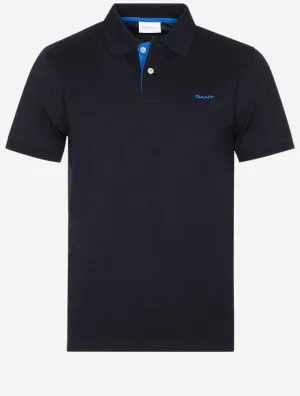 Regular Contrast Pique Short Sleeve Rugger Black