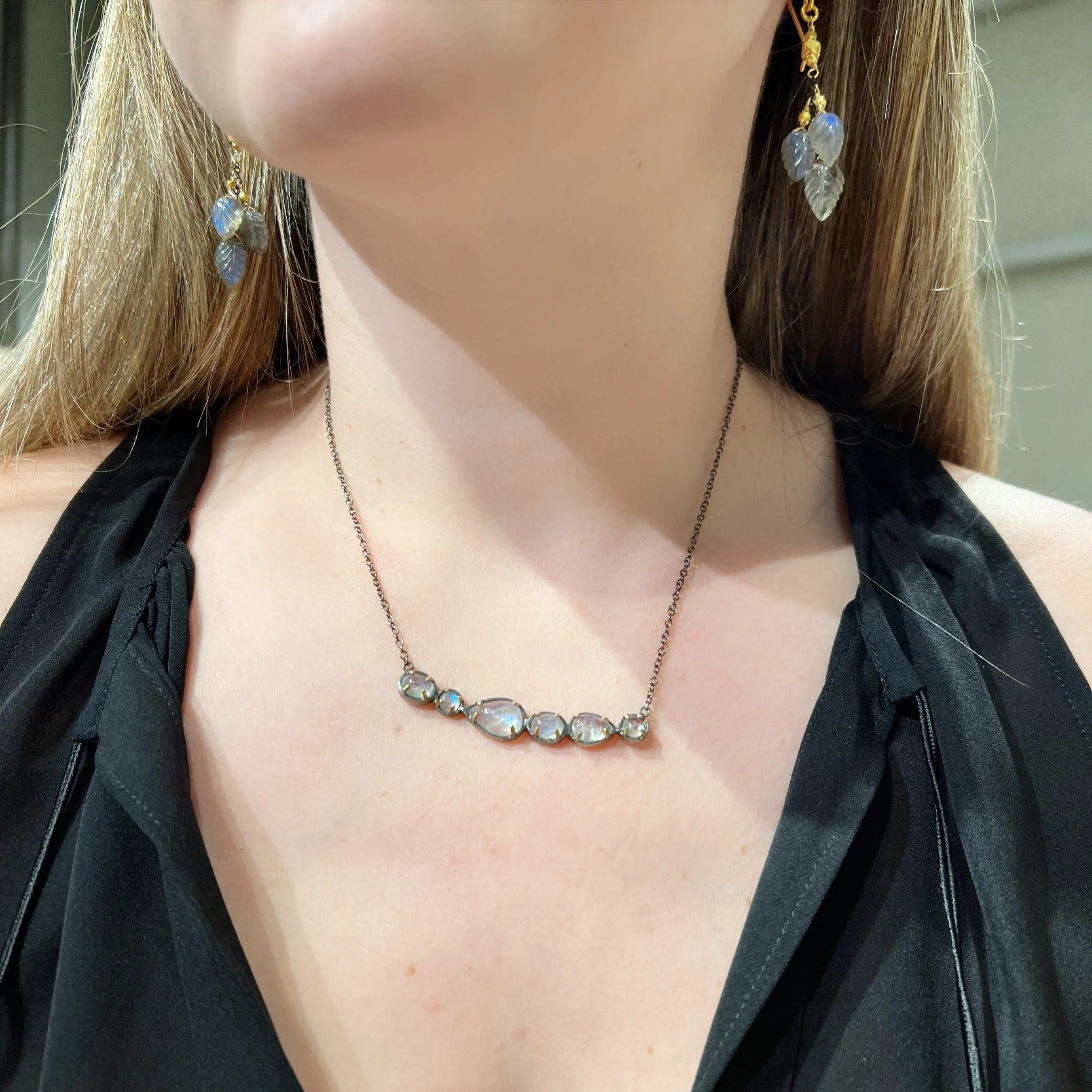 Robindira Unsworth Labradorite Leaf Dangle Drop Earrings