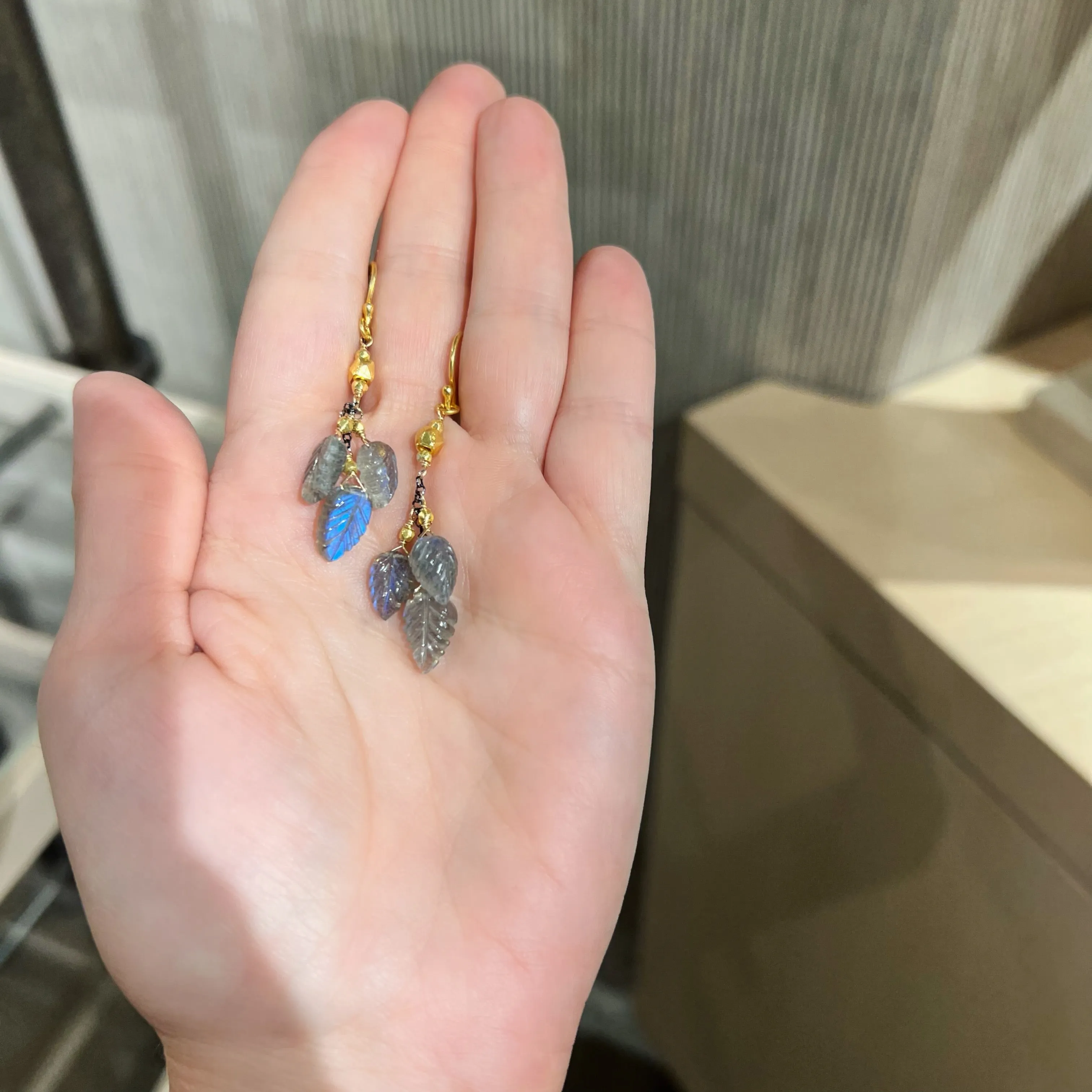 Robindira Unsworth Labradorite Leaf Dangle Drop Earrings