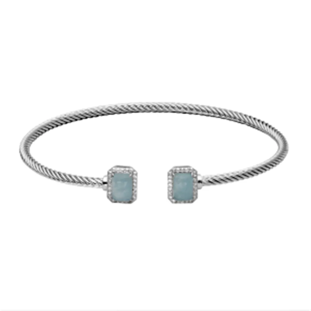 Samuel B. Jewelry Sterling Silver Emerald Cut Aquamarine & White Topaz Cuff Bracelet by Samuel B.
