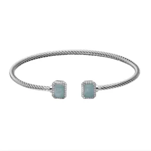 Samuel B. Jewelry Sterling Silver Emerald Cut Aquamarine & White Topaz Cuff Bracelet by Samuel B.