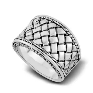 Samuel B. Sterling Silver and 18K Yellow Gold Basketweave Design Ring, Size 10 (97789) Samuel B Jewelry