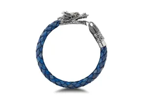 Samuel B. Sterling Silver and 18K Yellow Gold Dragon Blue Leather Bracelet (93555) Samuel B Jewelry