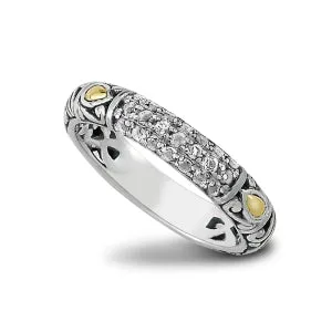 Samuel B. Sterling Silver and 18K Yellow Gold Pave White Topaz Ring, Size 6.5 (98585) Samuel B Jewelry