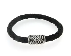 Samuel B. Sterling Silver Men's Imperial Black Leather Bracelet (93411) Samuel B Jewelry