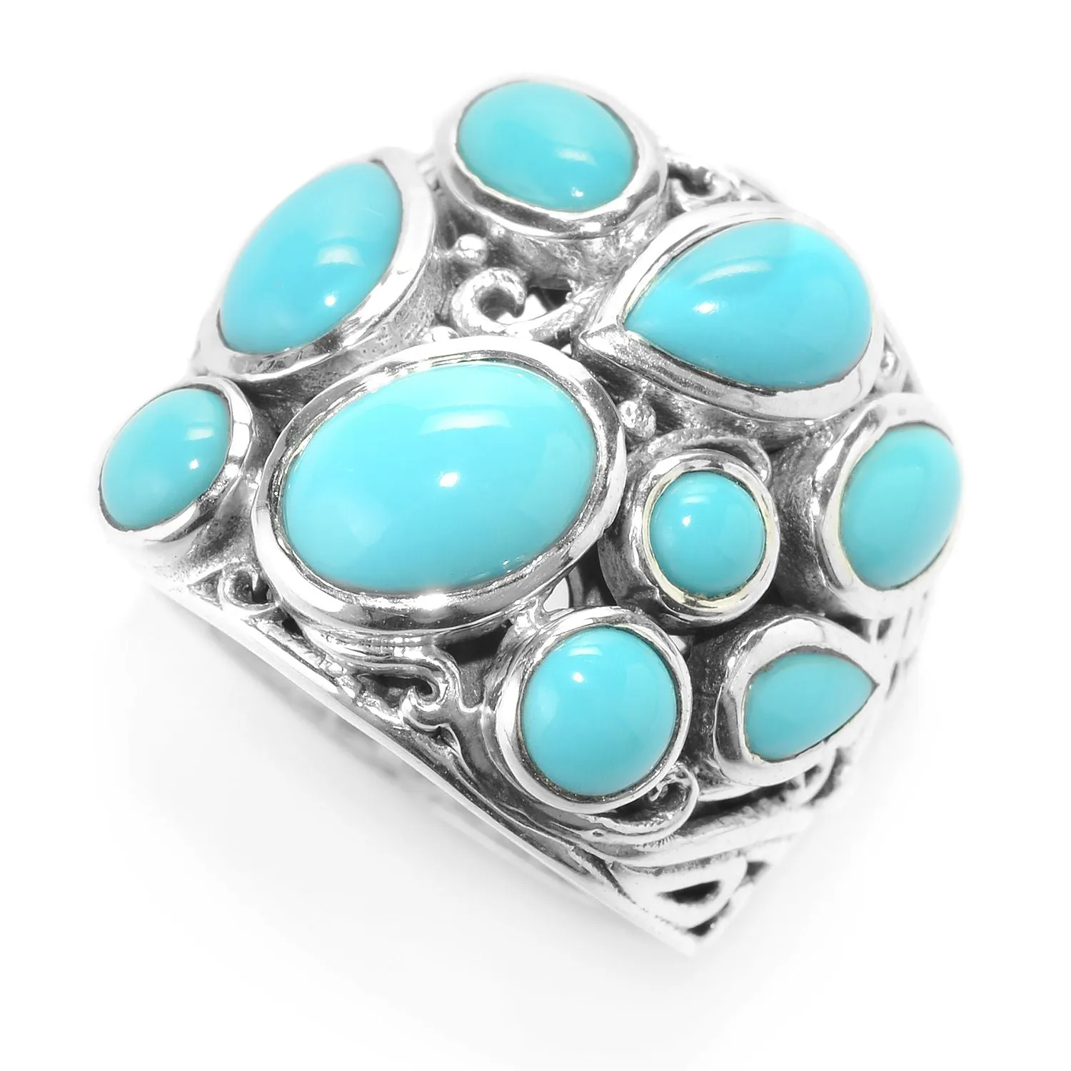 Samuel B. Sterling Silver Multi-Shape Sleeping Beauty Turquoise Ring, Size 7 (91665) Samuel B Jewelry
