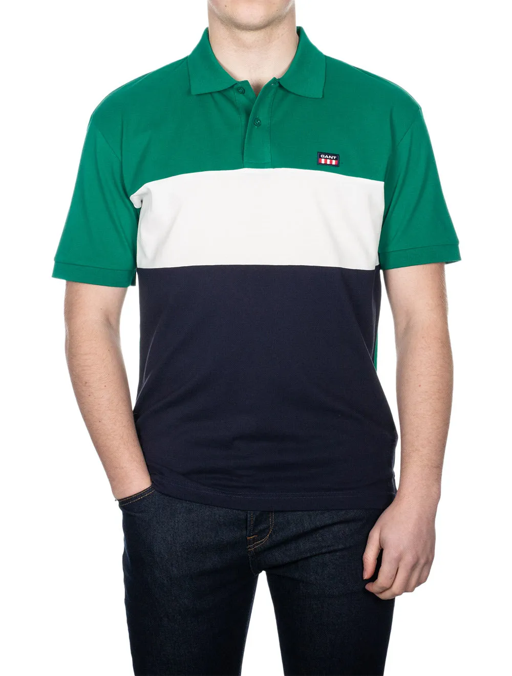 Short Sleeve Block Pique Lush Green
