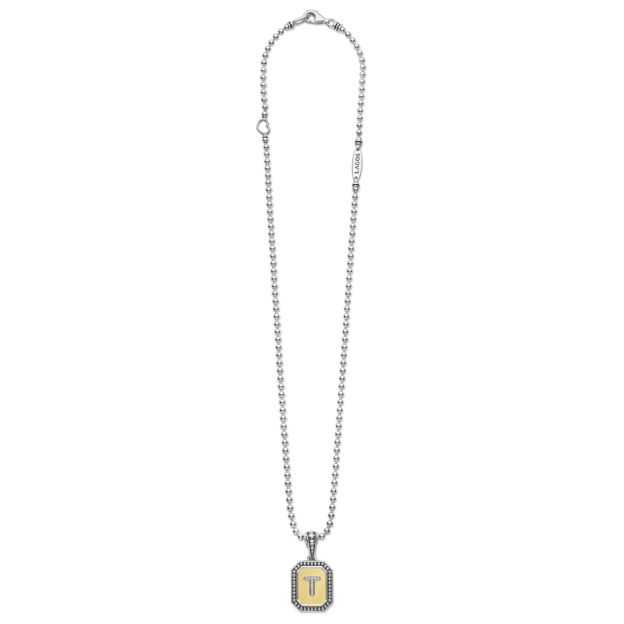 Signature Caviar Jewelry Signature Caviar Octagon Diamond T Initial Charm Necklace