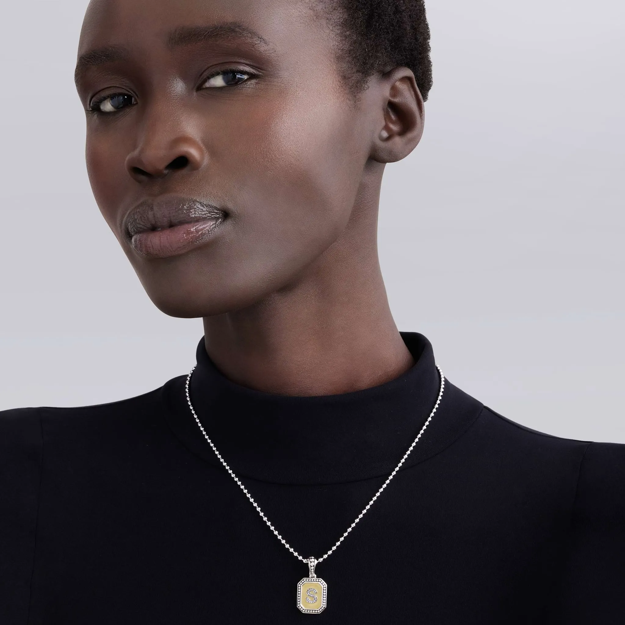Signature Caviar Jewelry Signature Caviar Octagon Diamond T Initial Charm Necklace