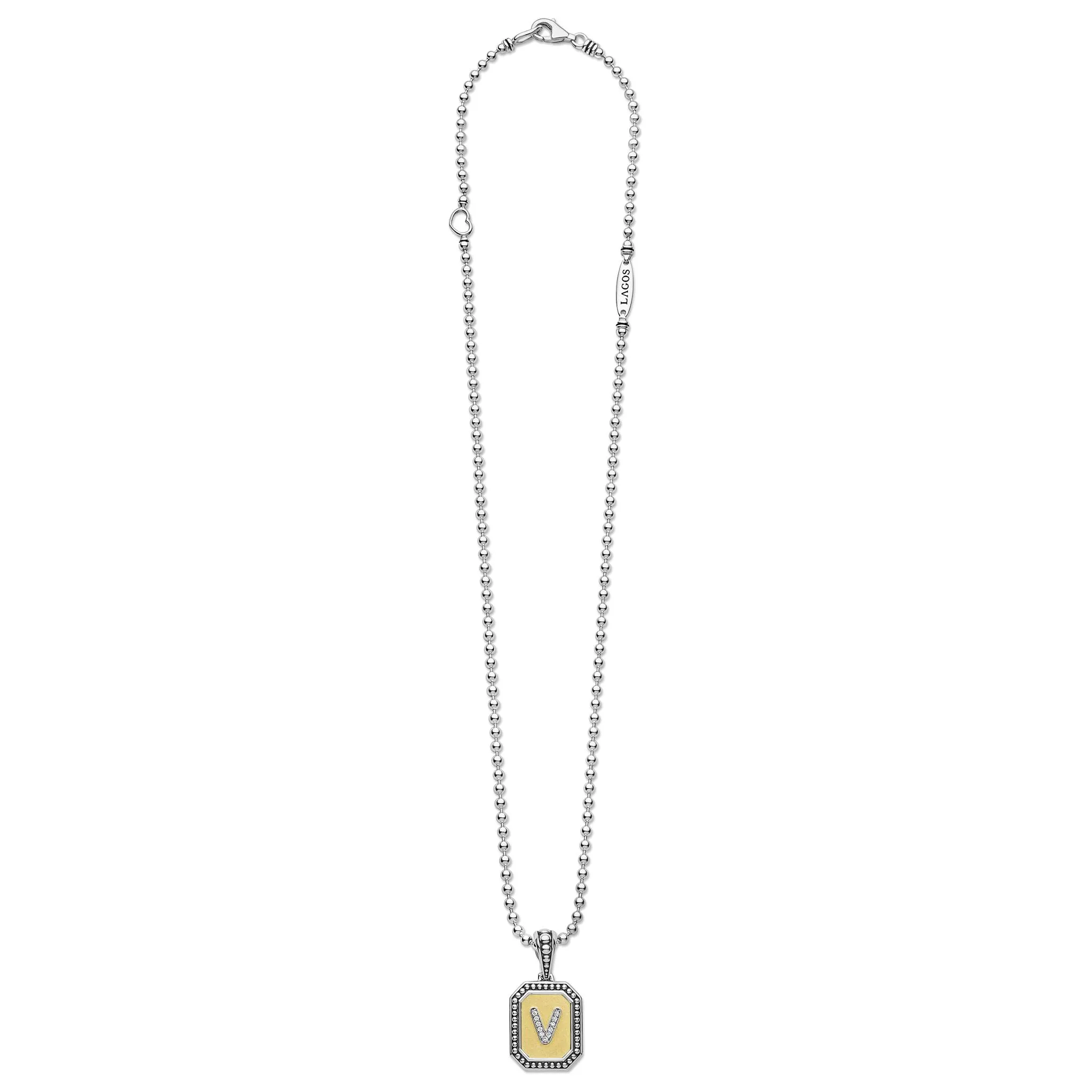 Signature Caviar Jewelry Signature Caviar Octagon Diamond V Initial Charm Necklace