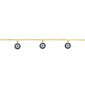 Silver & Stainless Essentials Jewellery Anklet - Circle CZ Evil Eye - 2 colours