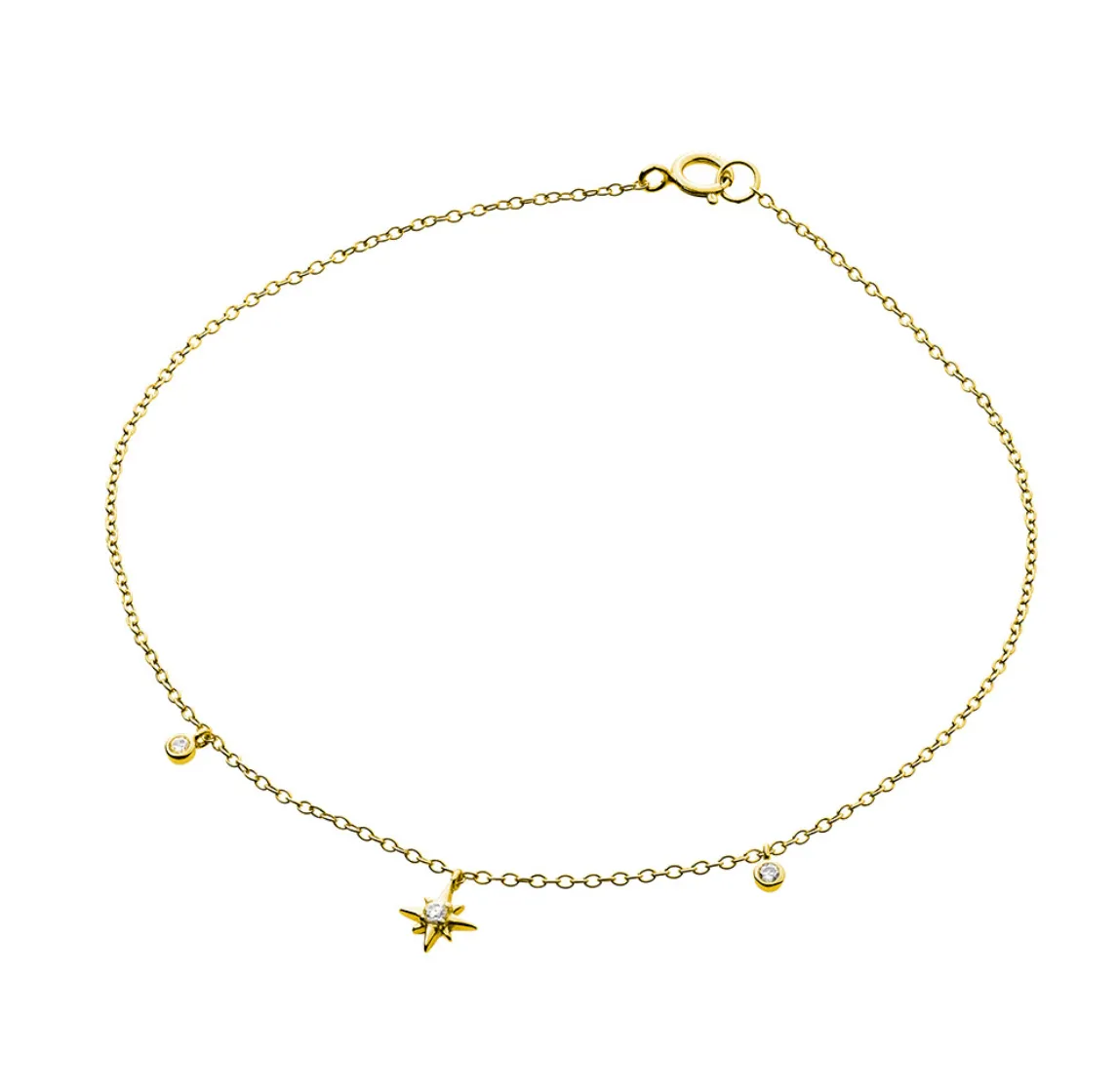 Silver & Stainless Essentials Jewellery Anklet - Fine Chain with CZ North Star and Charms Anklet