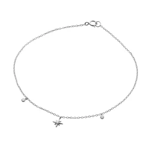 Silver & Stainless Essentials Jewellery Anklet - Fine Chain with CZ North Star and Charms Anklet