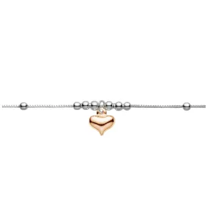 Silver & Stainless Essentials Jewellery Anklet - Heart Charm & Bead Detail Anklet - 2 colours