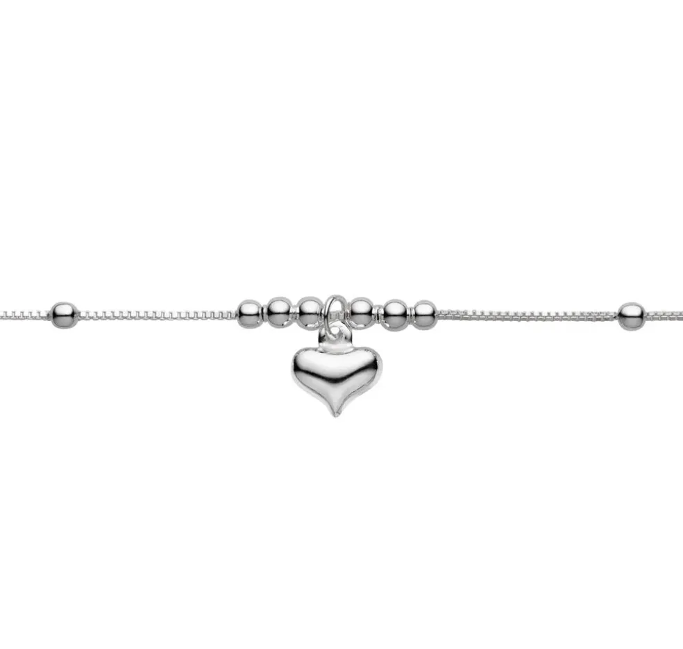 Silver & Stainless Essentials Jewellery Anklet - Heart Charm & Bead Detail Anklet - 2 colours