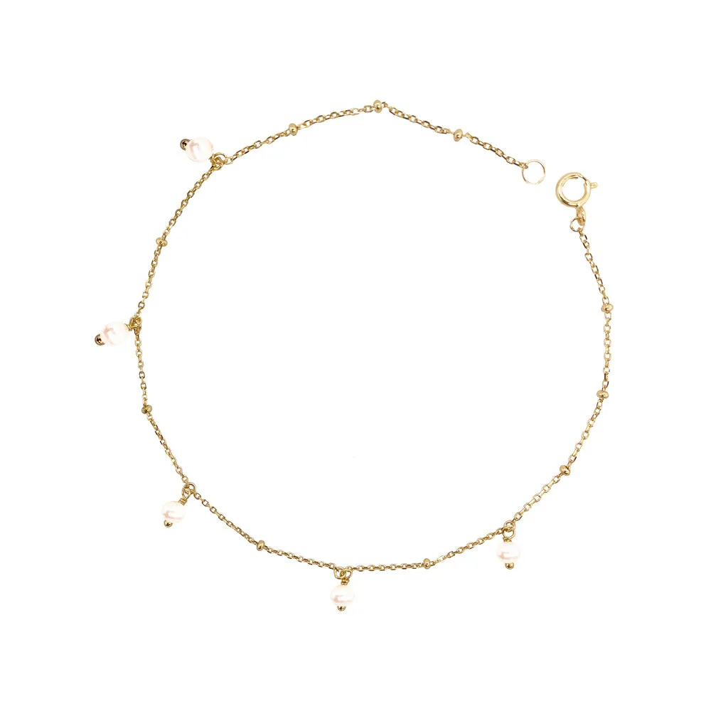 Silver & Stainless Essentials Jewellery Anklet - Pearls Paperclip
