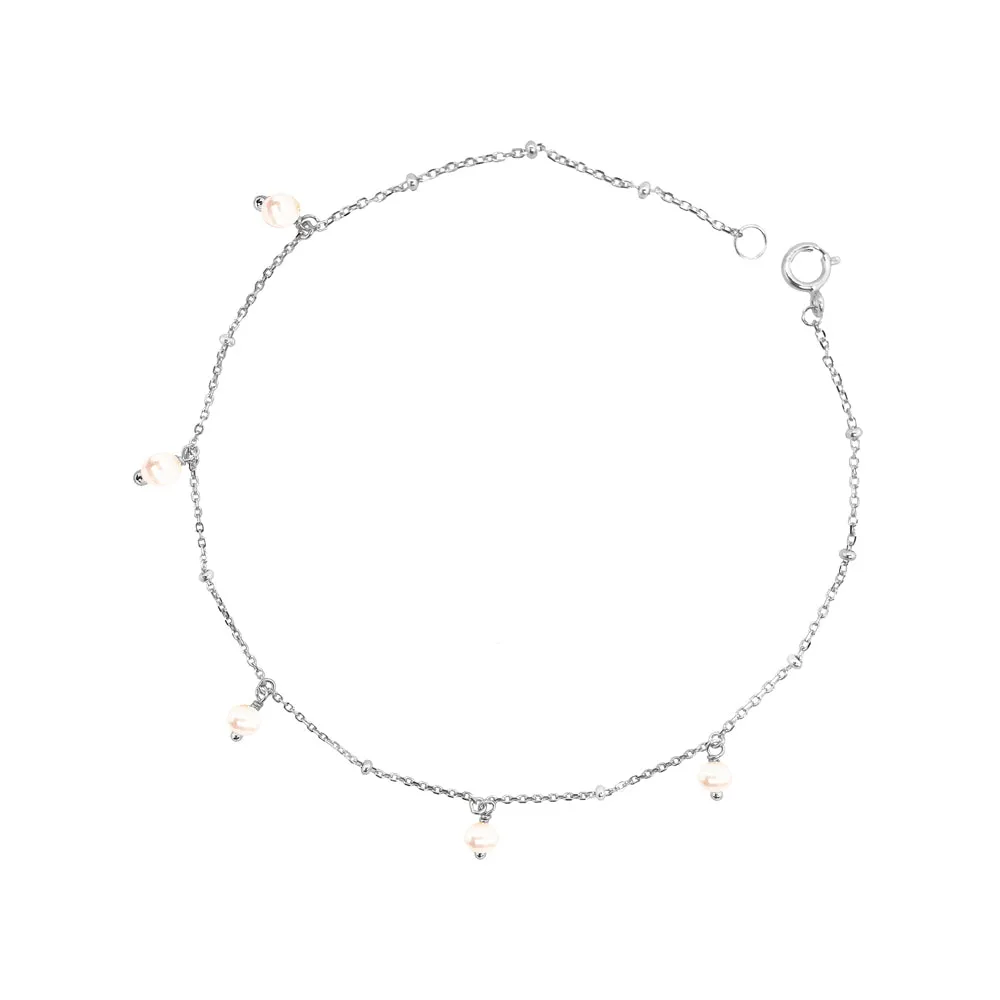 Silver & Stainless Essentials Jewellery Anklet - Pearls Paperclip