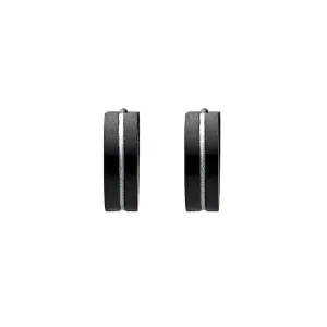 Silver & Stainless Essentials Jewellery Men Earring - Black Finish & Silver Line Detail Huggies