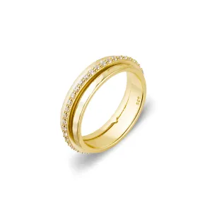 Silver & Stainless Essentials Jewellery Rotating Fidget Ring - YGP Hammered Band with CZ Spinner Ring
