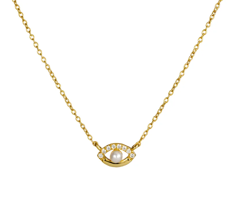 Silver & Stainless Essentials Jewellery Sterling silver CZ and Pearl Eye Necklace