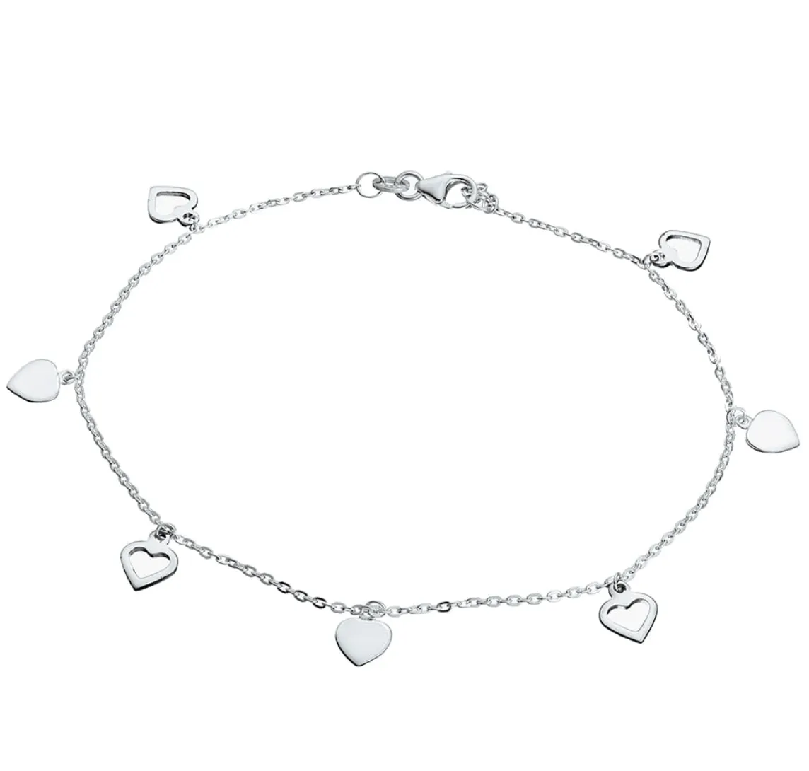 Silver & Stainless Essentials Jewellery Sterling Silver Multi-hearts charm Anklet