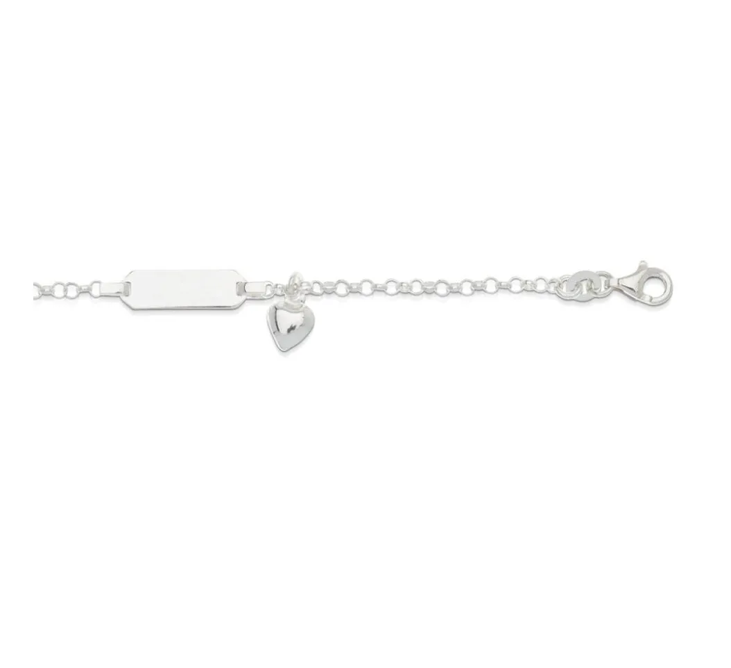Silver & Stainless Essentials Jewellery Tiny Treasures Sterling Silver Baby ID Plate Bracelet with Heart Charm