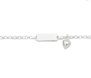 Silver & Stainless Essentials Jewellery Tiny Treasures Sterling Silver Baby ID Plate Bracelet with Heart Charm