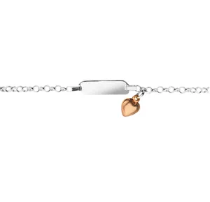 Silver & Stainless Essentials Jewellery Tiny Treasures Sterling Silver Baby ID Plate Bracelet with Rosegold Heart Charm