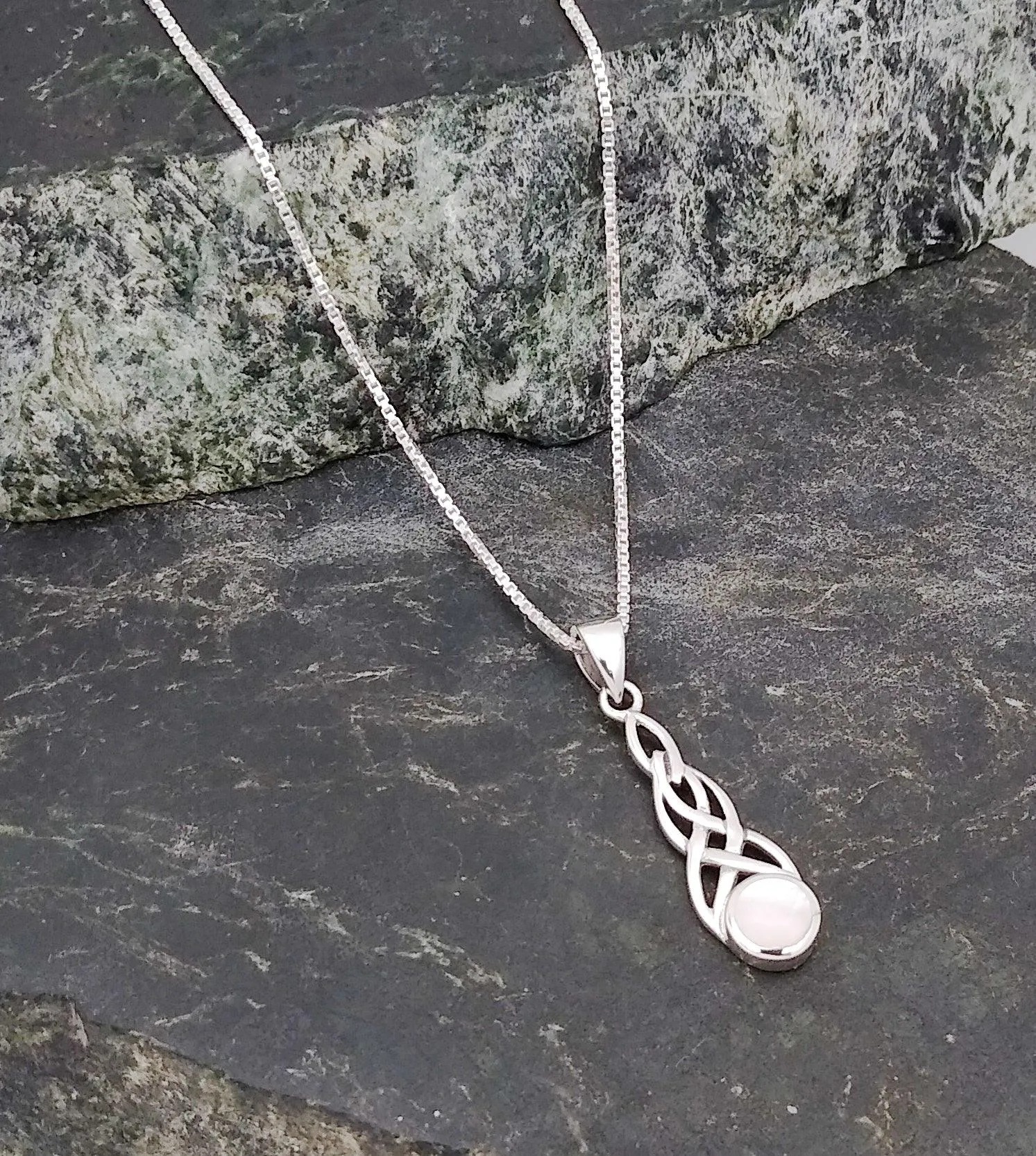Silver Parrot Jewelry Celtic Knot Sterling Silver Pendant with Mother of Pearl