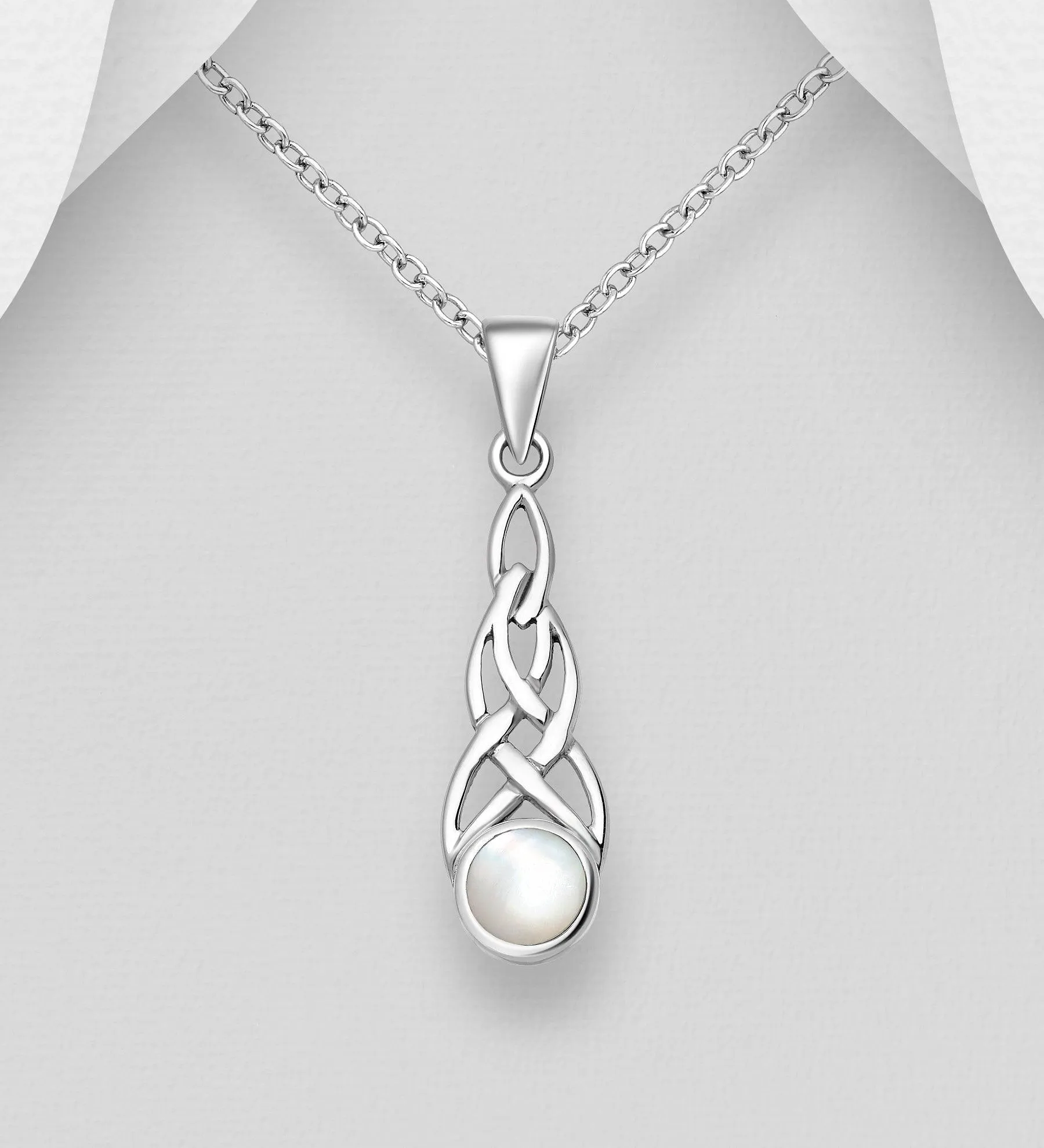 Silver Parrot Jewelry Celtic Knot Sterling Silver Pendant with Mother of Pearl