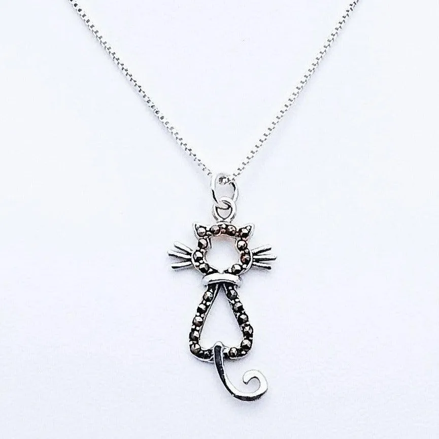 Silver Parrot Jewelry Marcasite Cat Pendant