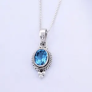 Silver Parrot Jewelry Oval Blue Topaz Sterling Silver Necklace