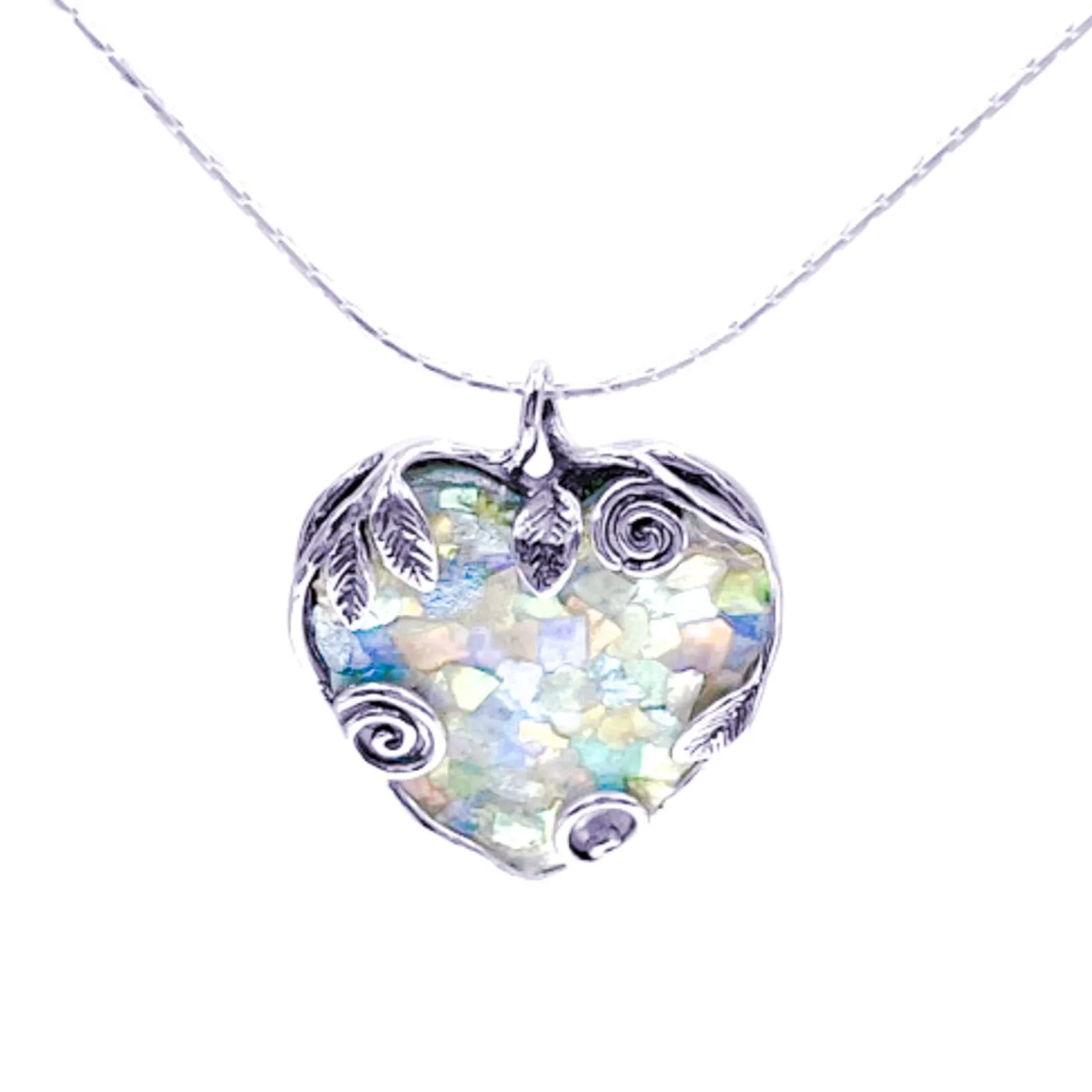 Silver Parrot Jewelry Roman Glass Heart Pendant With Sterling Silver