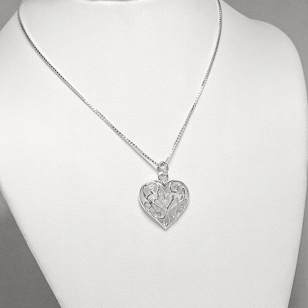 Silver Parrot Jewelry Sterling Silver Filigree Heart Pendant
