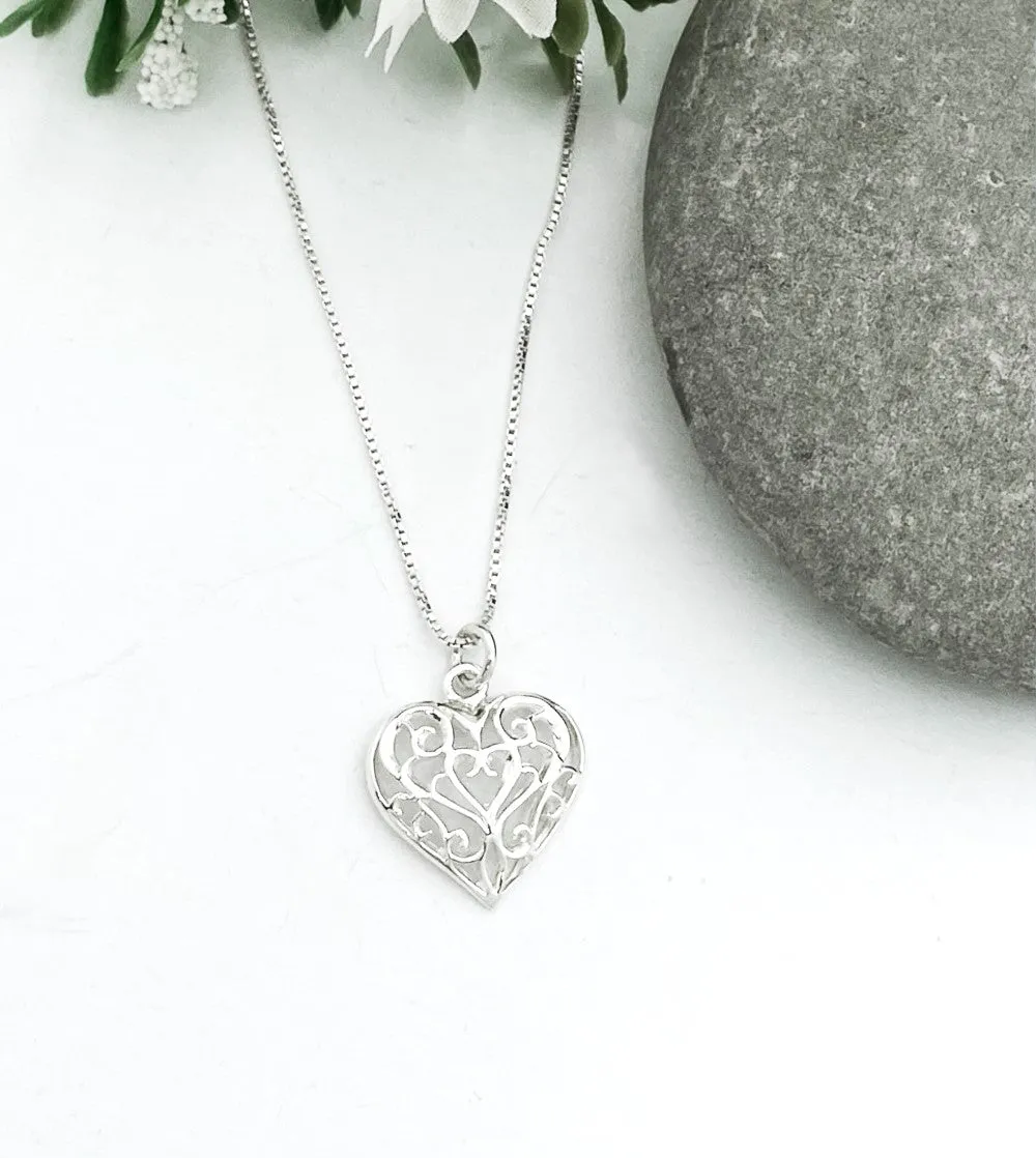 Silver Parrot Jewelry Sterling Silver Filigree Heart Pendant