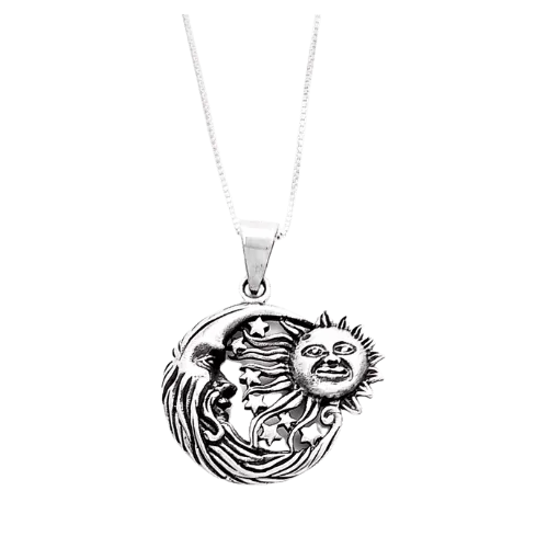 Silver Parrot Jewelry Sterling Silver Pendant with Sun, Moon, and Stars