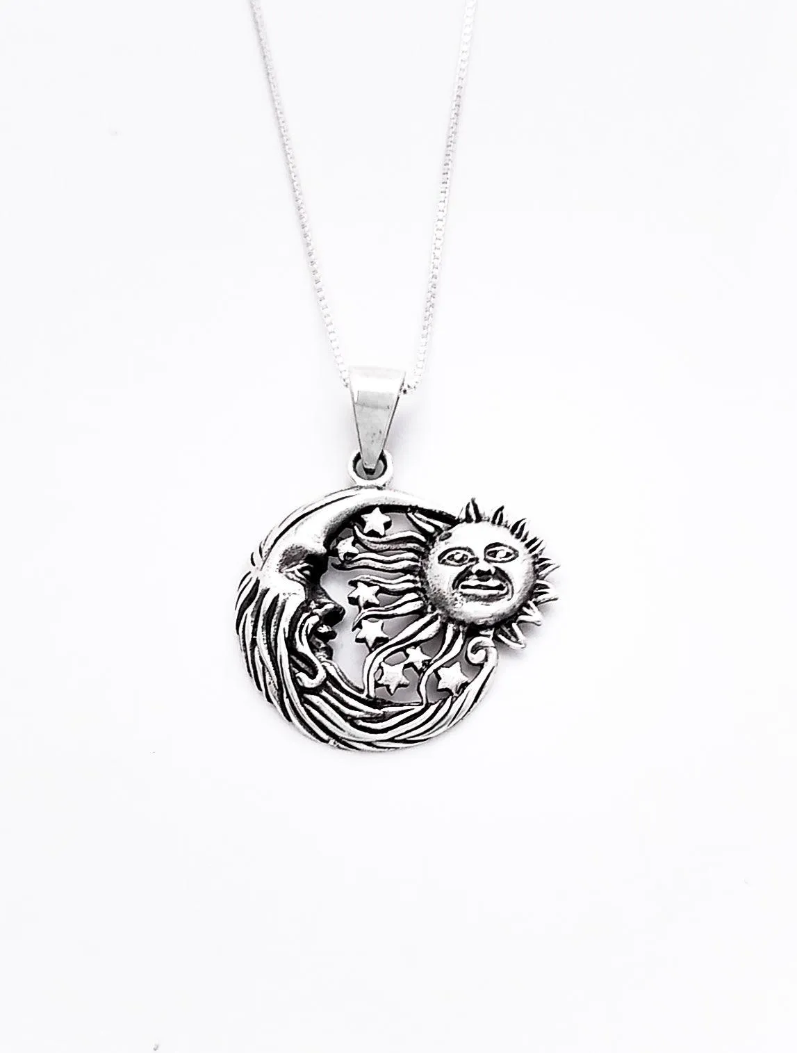 Silver Parrot Jewelry Sterling Silver Pendant with Sun, Moon, and Stars