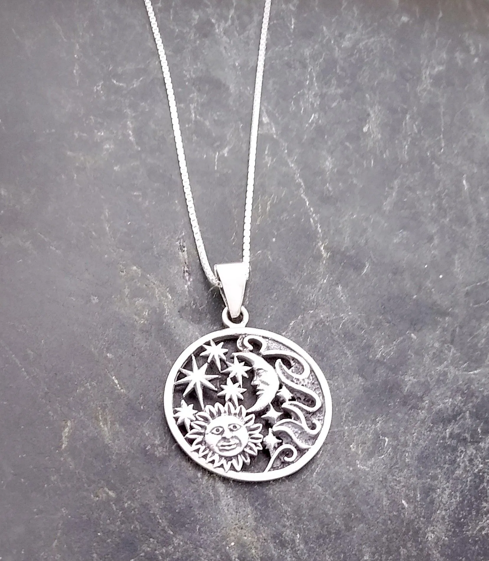 Silver Parrot Jewelry Sterling Silver Sun, Moon, and Stars Pendant