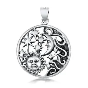 Silver Parrot Jewelry Sterling Silver Sun, Moon, and Stars Pendant
