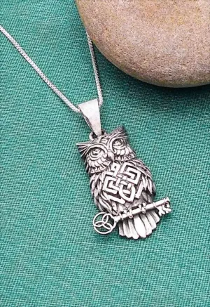 Silver Parrot Jewelry Sterling Silver Wise Celtic Owl Pendant