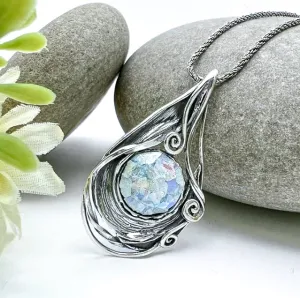 Silver Parrot Jewelry Teardrop Roman Glass Necklace