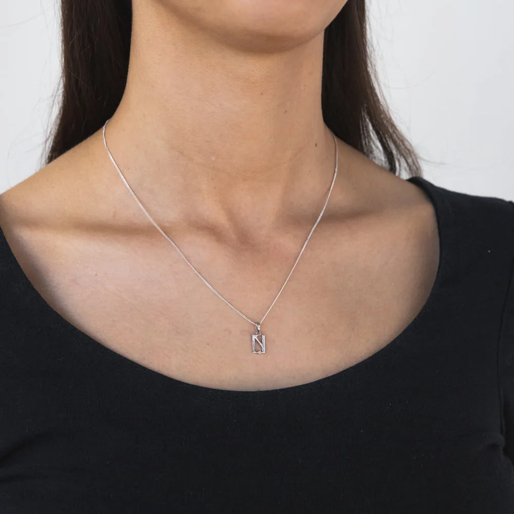 Silver Pendant Initial N set with Diamond Sterling Silver	Jewelry