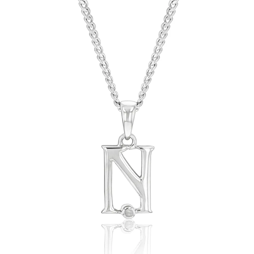 Silver Pendant Initial N set with Diamond Sterling Silver	Jewelry