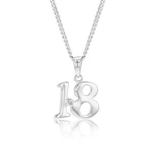 Silver Pendant Number 18 set with Diamond Sterling Silver	Jewelry