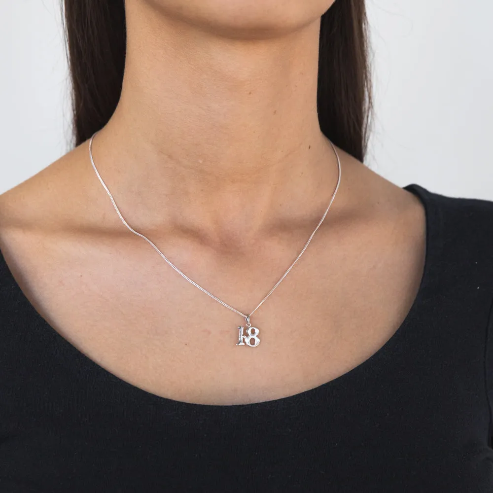 Silver Pendant Number 18 set with Diamond Sterling Silver	Jewelry