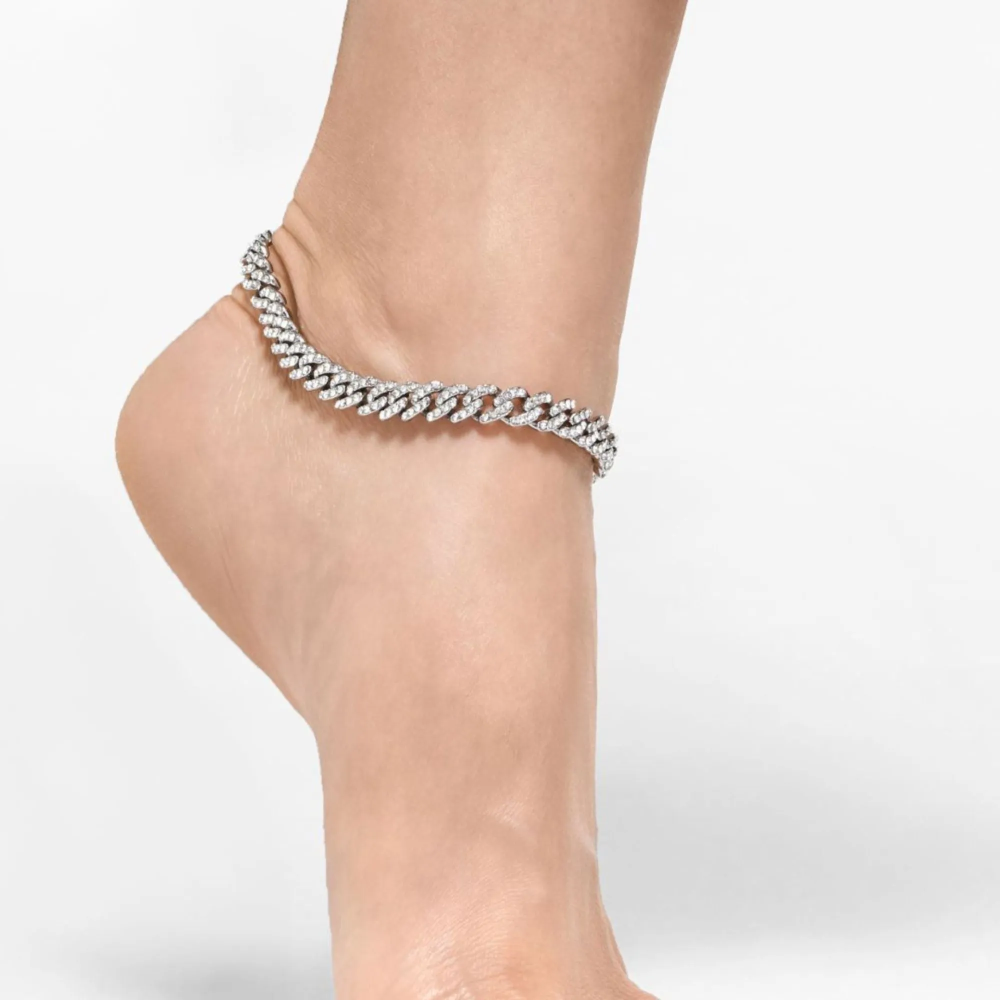 Silver Plated 10" 8mm Crystal Curb Chain Anklet silver adornia Jewelry