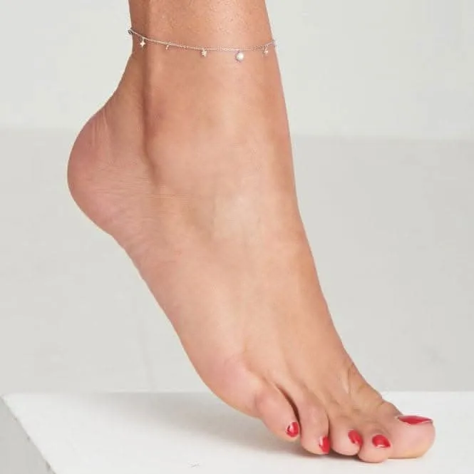 Silver Star Mother Of Pearl Drop Anklet F034-01H Ania Haie Jewellery